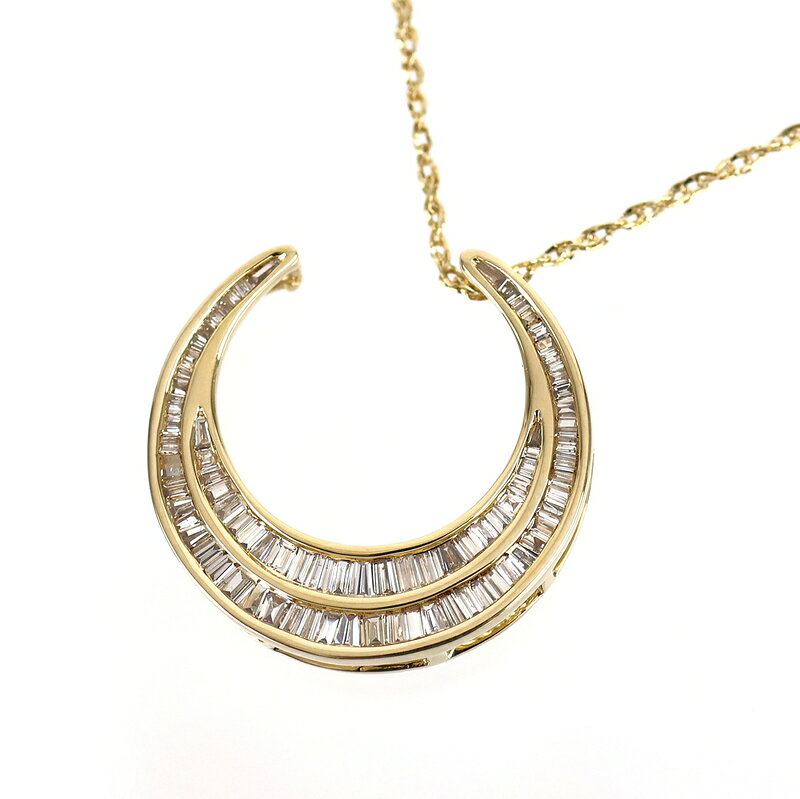 Rakuten - 三日月 ネックレス ダイヤモンド 0.74ct 75cm 18k 18金 イエローゴールド スクリューチェーン ジュエリー アクセサリー レディース アクトワン【中古】