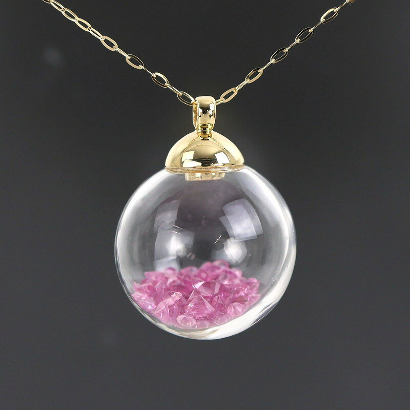 ネックレス ガラスドーム ピンクストーン 5.00ct 60cm 18k 18金 イエローゴールド 平アズキチェーン ジュエリー アクセサリー レディース アクトワン【中古】