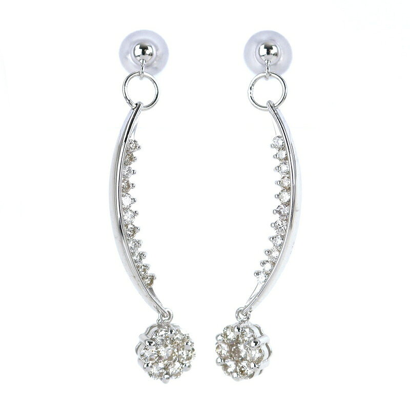 Rakuten - ピアス レディース ダイヤモンド 各0.75ct 18k 18金 ホワイトゴールド 縦長 カーブ フラワー スタッドピアス ジュエリー ファッション アクトワン【中古】