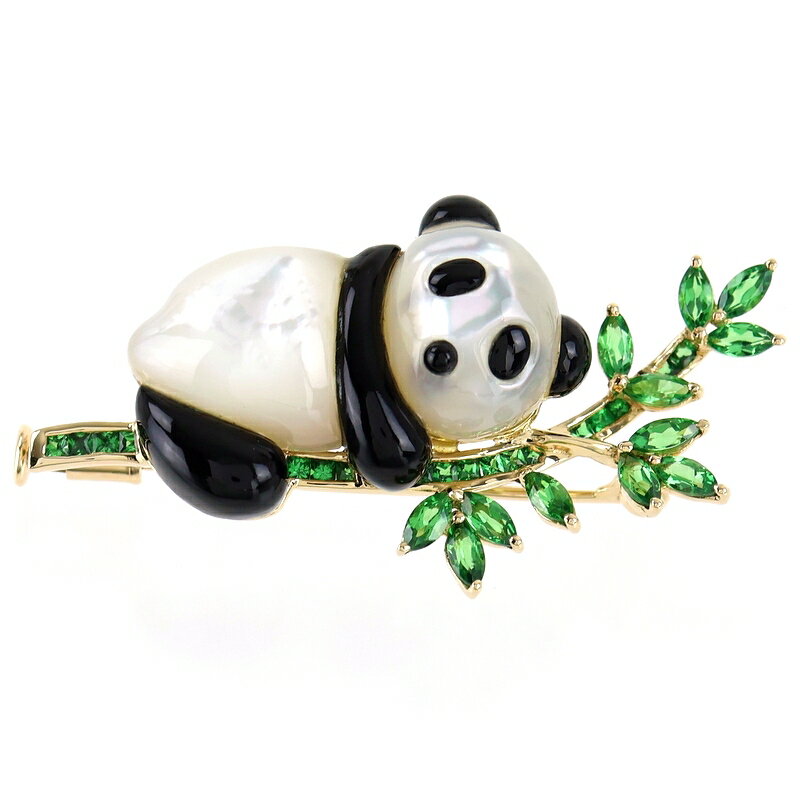 Rakuten - パンダ ブローチ K18YG シェル オニキス カラーストーン 1.07ct グリーン 笹 ジュエリー アクトワン【中古】