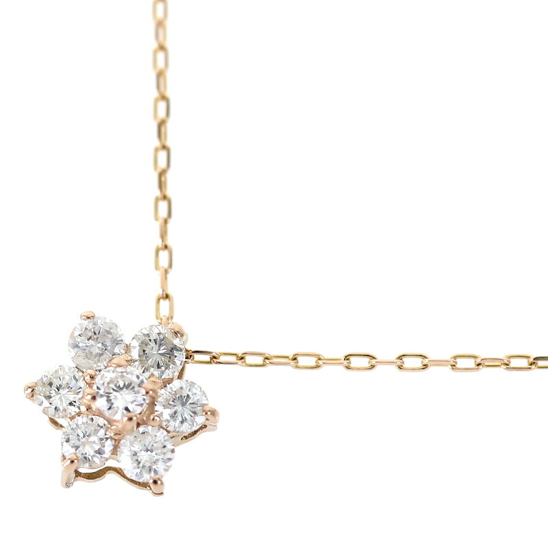 Rhinestone - ネックレス 18金 レディース 40cm K18PG ピンクゴールド ダイヤ 0.20ct 7石 フラワーモチーフ デザインネックレス ジュエリー アクトワン【中古】