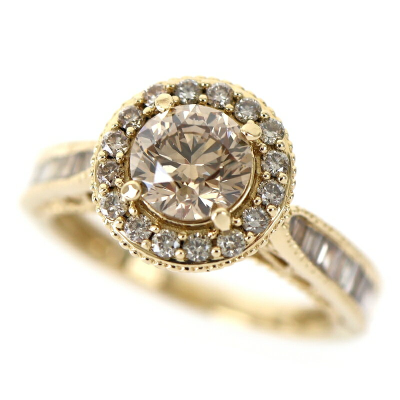 Rakuten - 指輪 レディース 18金 14号 ブラウンダイヤ 1.017ct ダイヤ 0.60ct K18YG デザインリング ファッションリング ソーティング付き ジュエリー アクトワン【中古】