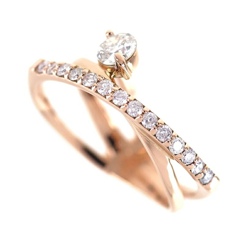 Other - ピンキーリング K18PG 5号 ダイヤ 0.36ct クロスデザイン X 重ね付け風 ピンクゴールド 18金 ファッションリング ジュエリー 指輪 アクトワン【中古】