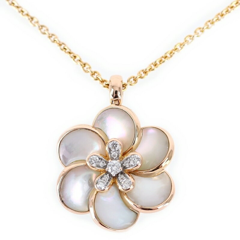 Rakuten - ポンテヴェキオ ネックレス 18金 44.5cm 12.7g K18PG×WG ダイヤ 0.18ct シェル フラワーモチーフ デザインネックレス ジュエリー アクトワン【中古】