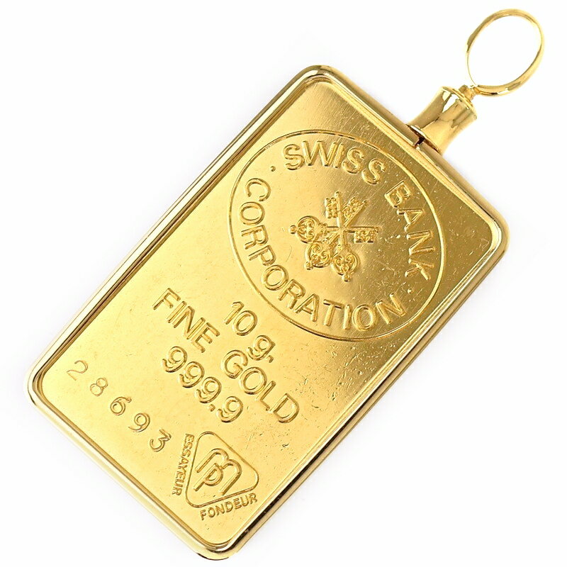 乐天商城 - スイスバンクコーポレーション インゴット 10g入り ペンダントトップ 純金 K24 K18YG枠 10.9g スイス銀行 ペンダントヘッド ジュエリー アクトワン【中古】