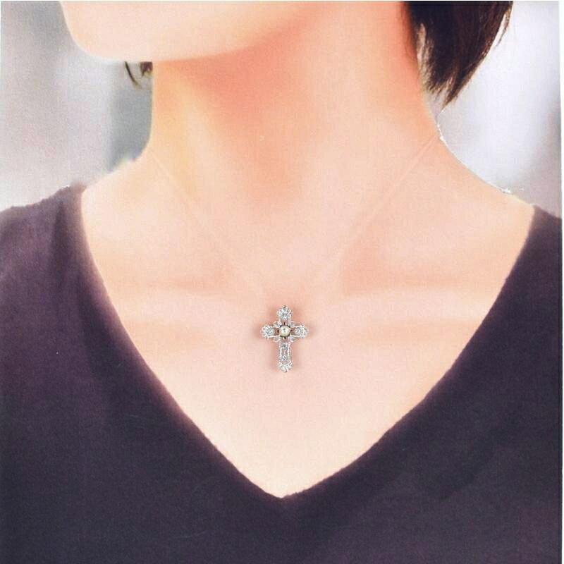 ACT ONE 楽天市場店の2WAYペンダント ブローチ プラチナ900 クロス 十字架 パール 4.0mm ダイヤ 0.08ct Pt900 ジュエリー ペンダントトップ アクトワン【中古】｜アングル2