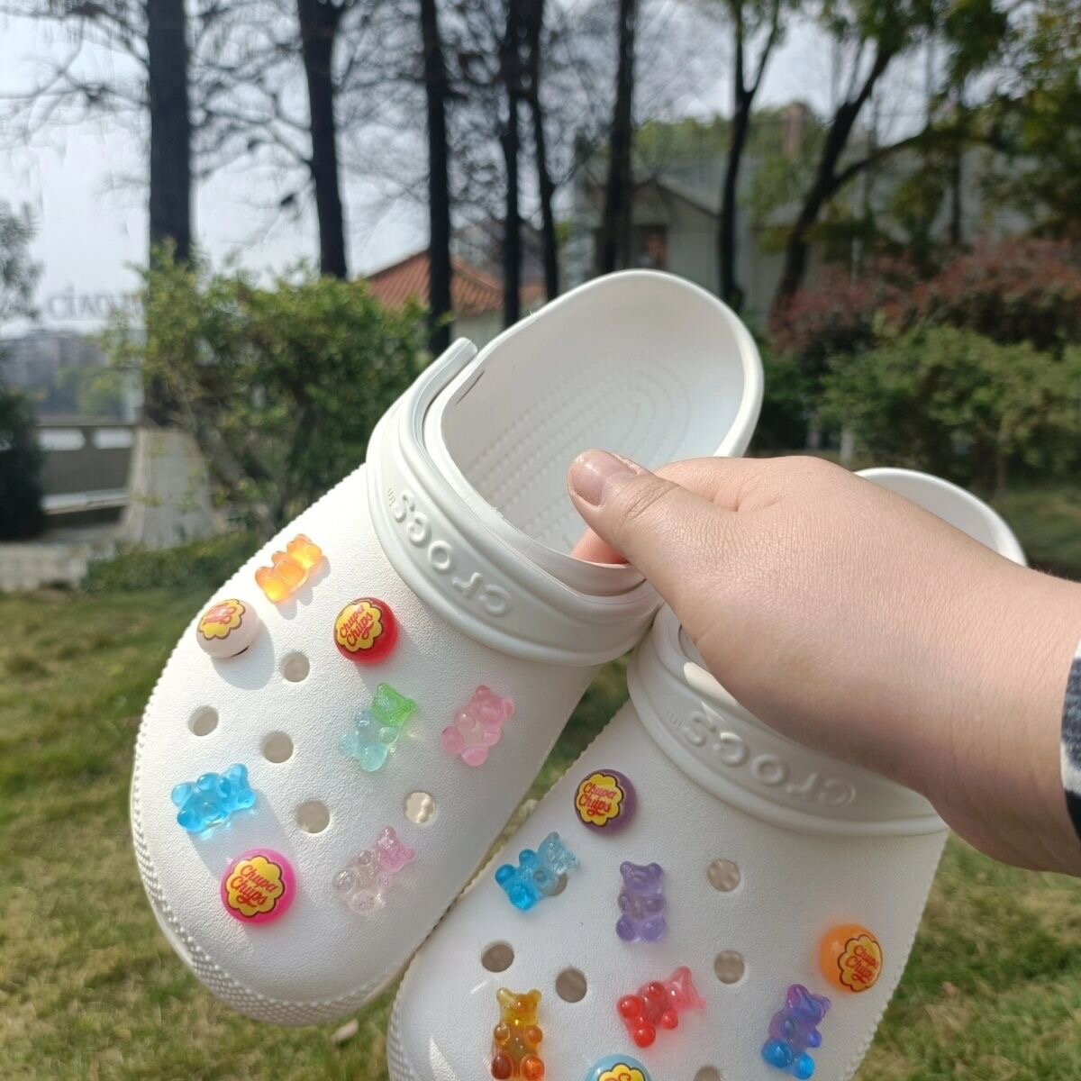 16点セット サンダル デコレーションピン チャームズ ジビッツ SNS話題 オシャレ おしゃれ Y2K パール シルバー ootd 飴 あめ 食べ物 可愛い かわいい おもろい キャンディーベア 飴 2