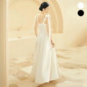 ウェディングドレス 大きいサイズ 白 黒 ロングドレス 花嫁 二次会 ドレス 肩紐 リボン 結婚式 Aライン パーティードレス ロングドレス ワンピース キャミソール 上品 エレガント 背中開き