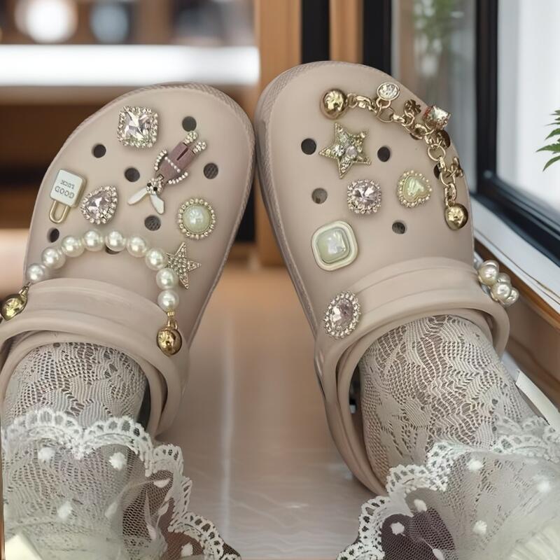 14点セット サンダル デコレーションピン チャームズ ジビッツ SNS話題 オシャレ おしゃれ Y2K パール シルバー ダイヤモンド 上品 きれい 綺麗