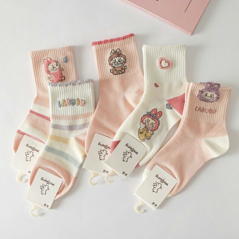 ラブブ 靴下 5足セット 綿 滑り止め 男の子 女の子 かわいい 子供 キッズ ソックス 通気性 春 秋 冬 ロングソックス ハイソックス 可愛い labubuのサムネイル