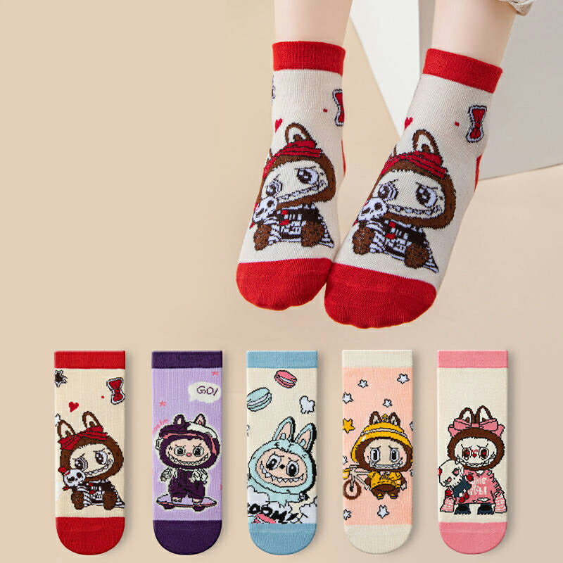 ラブブ 靴下 5足セット 綿 滑り止め 男の子 女の子 かわいい 子供 キッズ ソックス 通気性 春 秋 冬 ロングソックス ハイソックス 可愛い labubuのサムネイル