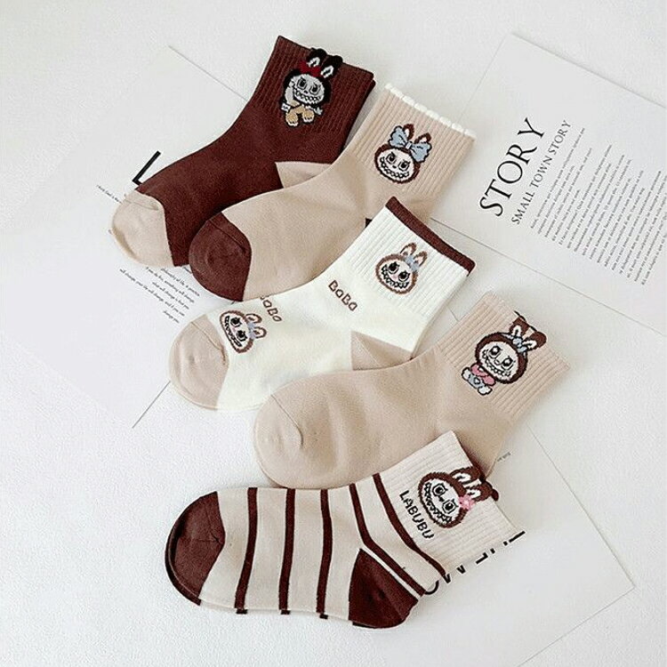 ラブブ 靴下 5足セット 綿 滑り止め 男の子 女の子 かわいい 子供 キッズ ソックス 通気性 春 秋 冬 ロングソックス ハイソックス 可愛い labubuのサムネイル