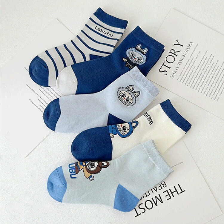 ラブブ 靴下 5足セット 綿 滑り止め 男の子 女の子 かわいい 子供 キッズ ソックス 通気性 春 秋 冬 ロングソックス ハイソックス 可愛い labubuのサムネイル