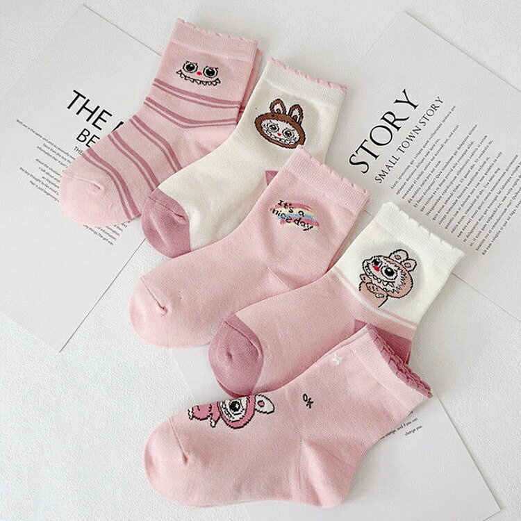 ラブブ 靴下 5足セット 綿 滑り止め 男の子 女の子 かわいい 子供 キッズ ソックス 通気性 春 秋 冬 ロングソックス ハイソックス 可愛い labubuのサムネイル