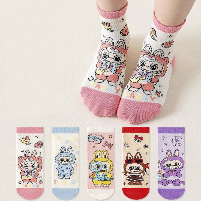 ラブブ 靴下 5足セット 綿 滑り止め 男の子 女の子 かわいい 子供 キッズ ソックス 通気性 春 秋 冬 ロングソックス ハイソックス 可愛い labubuのサムネイル