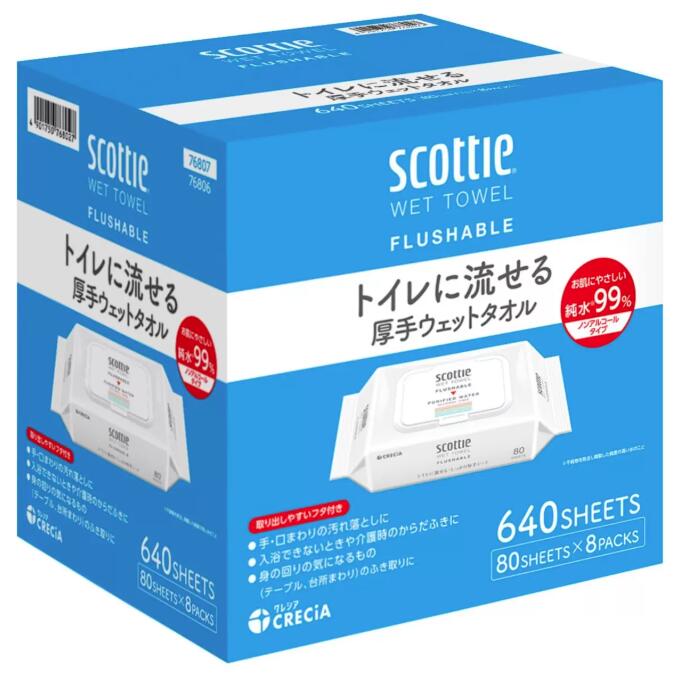 Rakuten - スコッティ トイレに流せる厚手ウェットタオル 80枚×8袋 Scottie Flushable Wet Towel 80 Sheets x 8 Packs