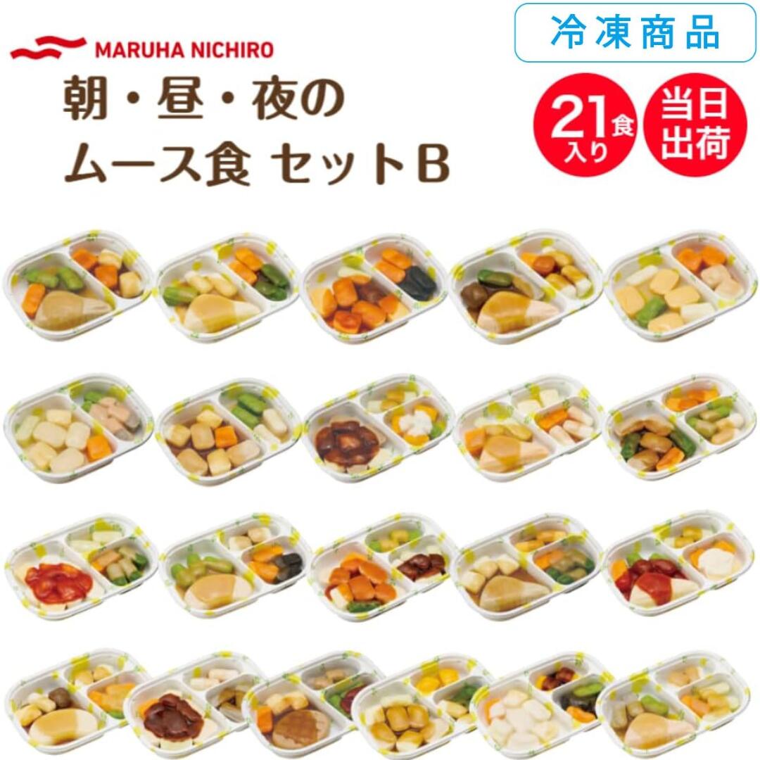 [冷凍] マルハニチロ 舌でつぶせる やさしいおかずセット 朝・昼・夜のムース食B　21食セット 区分3 介..