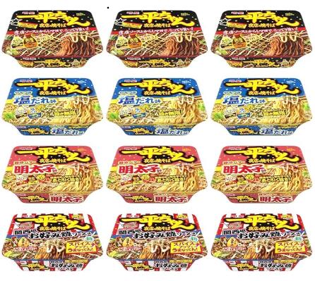 Rakuten - 明星 一平ちゃん夜店の焼そば 定番4種(ソース味、やみつき塩だれ味、醤油バター明太子味、関西風お好み焼ソース味)食べ比べアソート 12個入