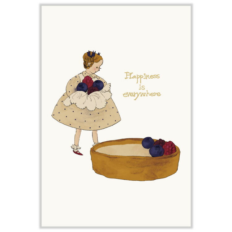 「甘いお菓子と女の子」をテーマにした、心が躍るような可愛らしいイラストのポストカードです。 美しい金箔のメッセージ入り。 ぜひ、あなたのお気に入りのお菓子を見つけてみてください。 「タルト」 サイズ：100×148mm 素材：紙/金箔