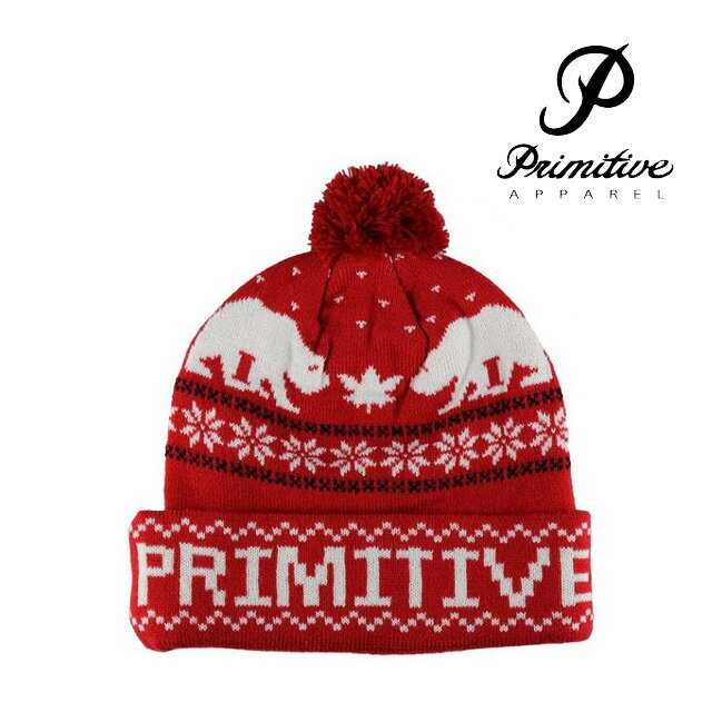 PRIMITIVE プリミティブ 帽子 ビーニー JOLLY BEAR DEUX POM BEANIE RED