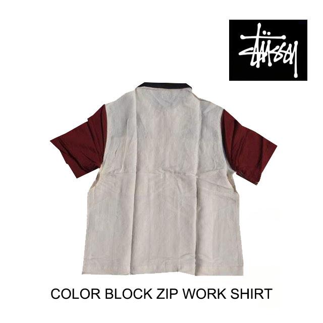 STUSSY ステューシー カラー ブロック ジップ ワーク シャツ COLOR BLOCK ZIP WORK...