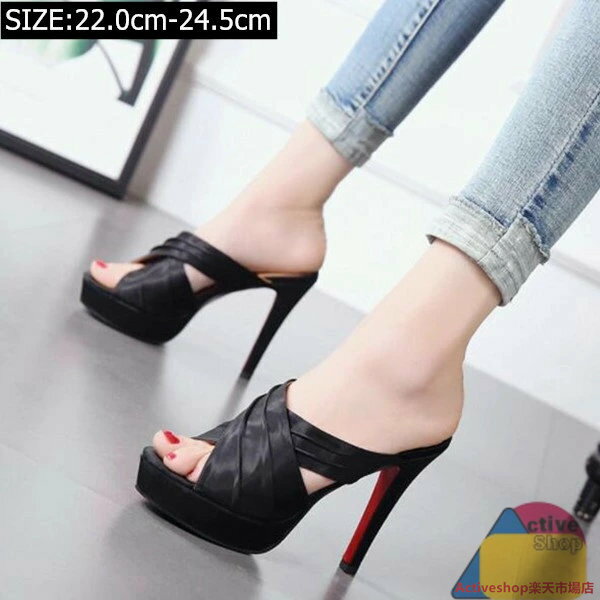 サンダル レディース ミュール ヒール 痛くない 脱げない 靴 黒 ブラック 美脚 疲れにくい ハイヒール 高い ヒール高め ストラップ クロスストラップ レディースサンダル エナメル 黒 つっかけ 靴 シューズ イベント フォーマル おしゃれ ストーム付き パーティ 厚底