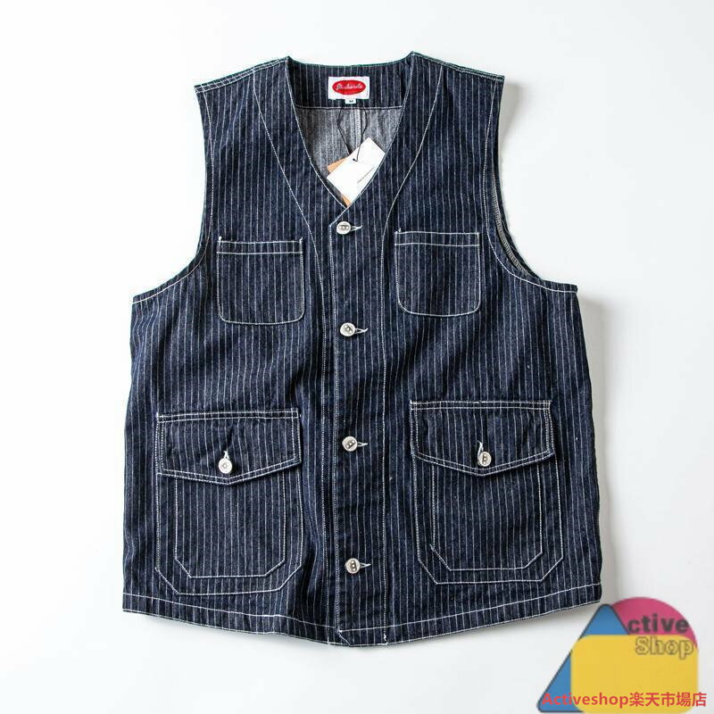 デニムベスト レトロ ヴィンテージ仕様 ジージャン 多機能 ベスト おしゃれ チョッキ 細いストライプ カウボーイ インディゴ デニム ジレベスト M~2XL ...