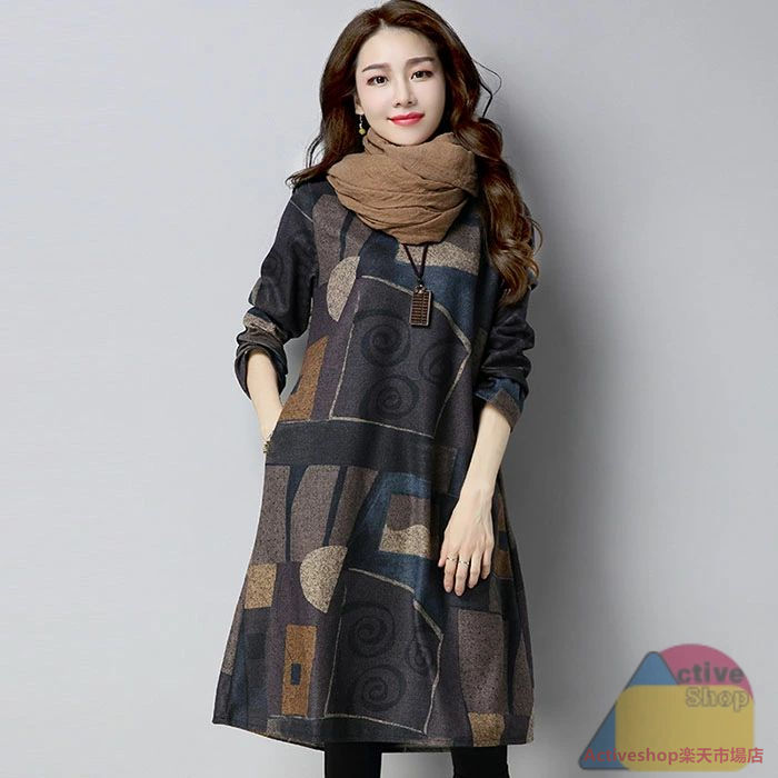 ワンピース チュニック 秋 長袖 チュニックワンピース 大人可愛い レディース 森ガール ゆるかわ プルオーバー 膝丈 長袖 大きいサイズ 大人 ワンピ ミディアム ミディ レトロ 体型カバー ひざ丈 春 秋 冬 ゆったり きれいめ