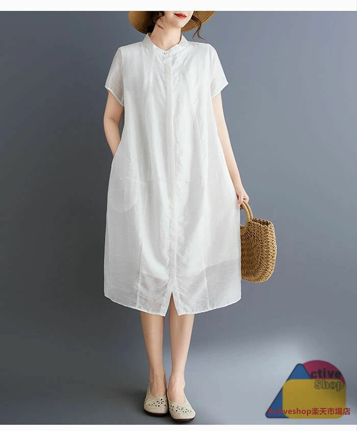 ワンピース レディース シャツワンピース シャツワンピ ロングワンピース 綿麻風 前開き ナチュラル ミモレ丈 薄手 Aライン 大人可愛い キレイめ ゆったり 大きいサイズ 着痩せ カジュアル シンプル 体型カバー 夏 ブルー 白 黒 ベージュ 送料無料