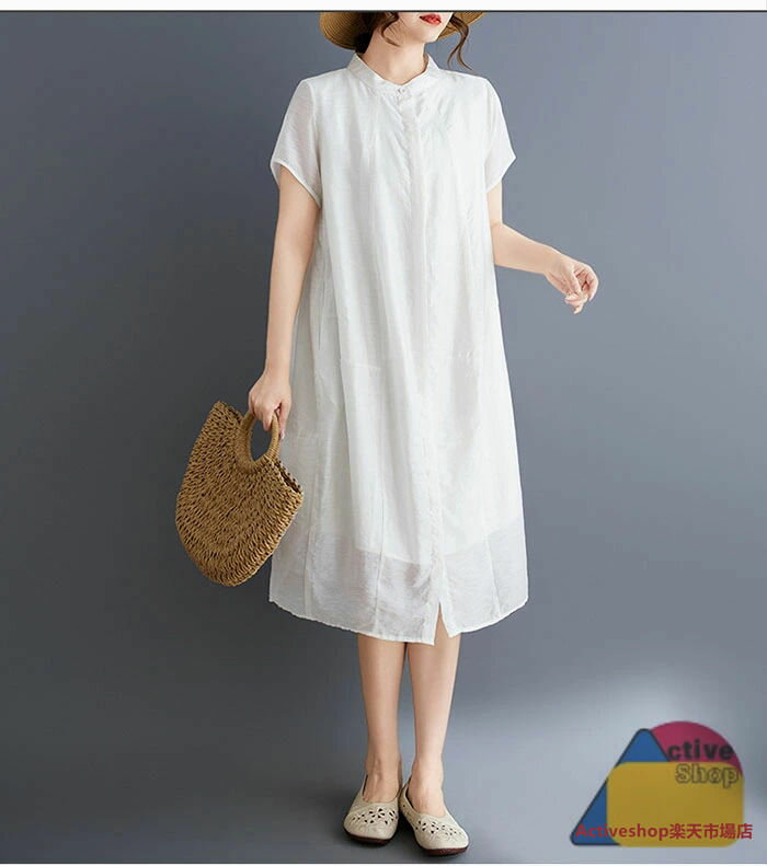 ワンピース レディース シャツワンピース シャツワンピ ロングワンピース 綿麻風 前開き ナチュラル ミモレ丈 薄手 Aライン 大人可愛い キレイめ ゆったり 大きいサイズ 着痩せ カジュアル シンプル 体型カバー 夏 ブルー 白 黒 ベージュ 送料無料