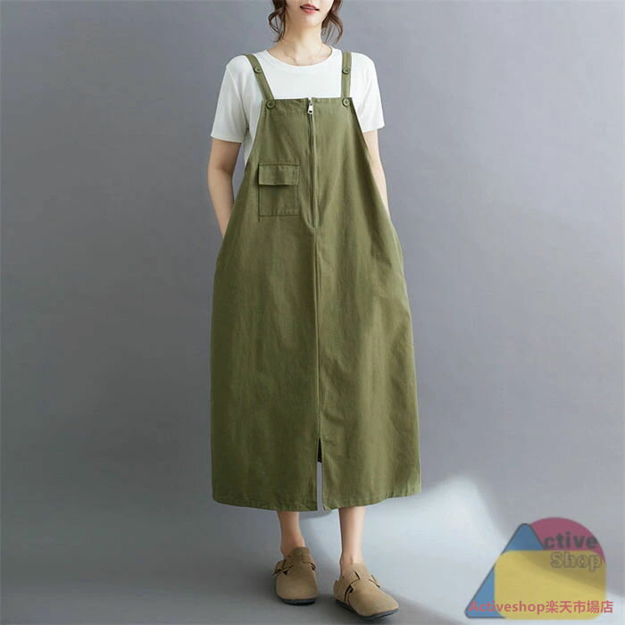 ジャンパースカート 夏 レディース サロペット スカート 無地 ジャンスカ キャミワンピース ロングワンピース ミモレ丈 フレア ワンピ ゆったり カジュアル ナチュラル 体型カバー 大きいサイズ レイヤード 重ね着 着・せ 大人可愛い 森ガール 春夏秋