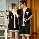 【男女2着セットの価格】ペア パジャマ 半袖 夏 前開き メンズ ルームウェア 外出 レディース 綿 ペアパジャマ ギフト おしゃれ カップル ペア 春 結婚祝...
