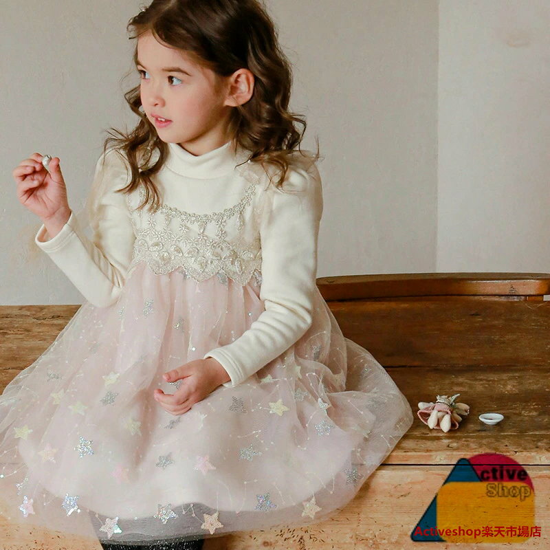 レースチュールドッキングワンピース 女の子 子供服 キッズ ベビー ワンピース ジャンパースカート おしゃれ かわいい 冬服 冬 冬物 ピンク ブラック