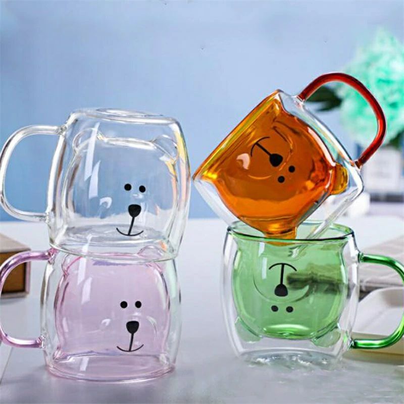 ダブルウォール クマ グラス 250ml ダブルウォールグラス 取っ手付き かわいい 2層...