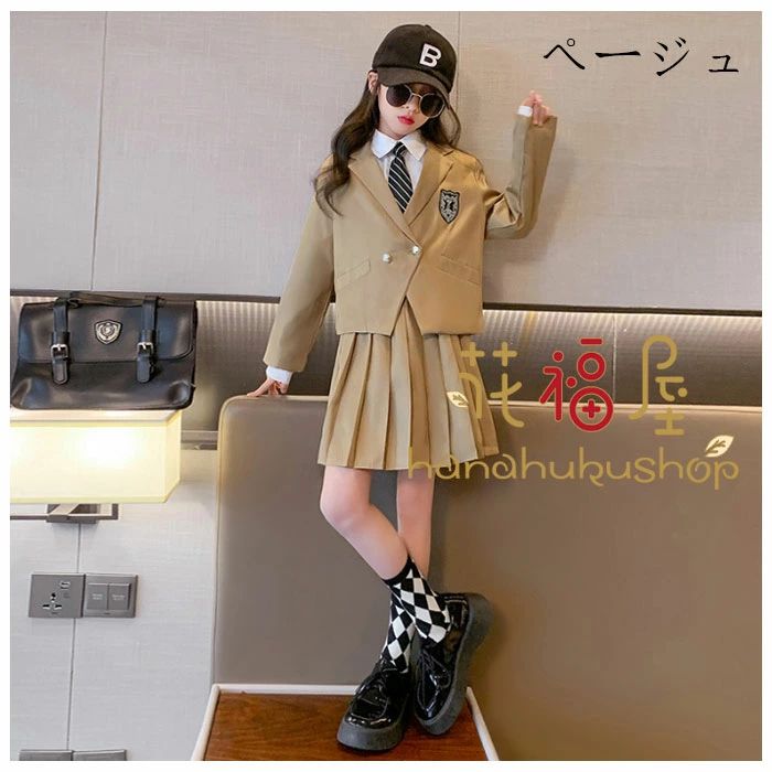 フォーマルスーツ 女の子 卒業式 スーツ 4点セット ジャケット+シャツ+スカート+ネ...