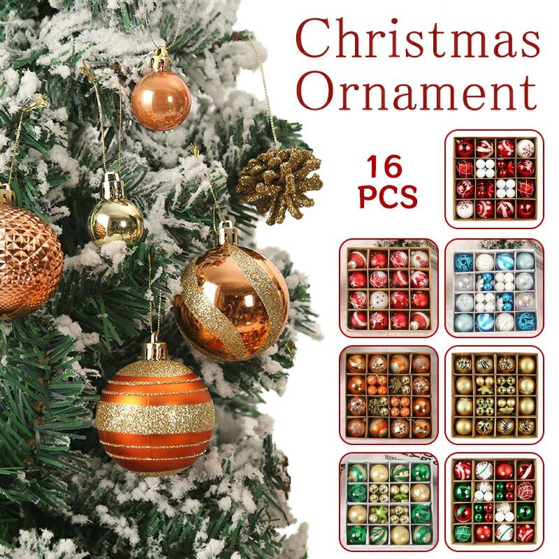 クリスマス ボール オーナメント 16個セット ゴージャスな配色 北欧風 可愛い おしゃれ キラキラ クリスマスデコレーション 部屋 喫茶店 店舗 ボール飾り 新年 お祝い 家庭用 雰囲気が抜群 プレゼント クリスマスツリー飾り 豪華