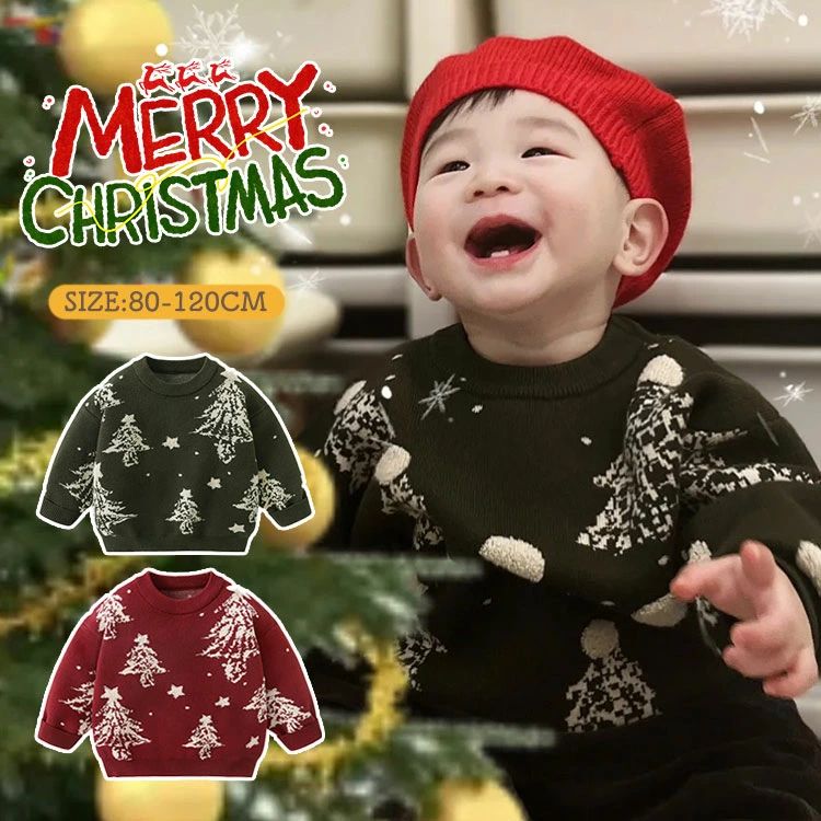 子供 クリスマス セーター 子供服 秋冬 ニットセーター ニット キッズ ニットトップス プルオーバー 韓国 子供服 セーター 子ども服 暖かい防寒 防寒 写真撮影 年賀状 お祝い おしゃれ レッド グリーン 73 80 90 長袖 女の子 男の子