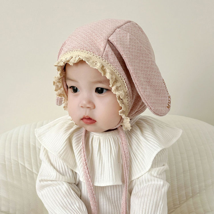 ベビー 帽子 ボンネット うさぎ うさ耳付き 赤ちゃん 帽子 あご紐 サイズ調整 男の...