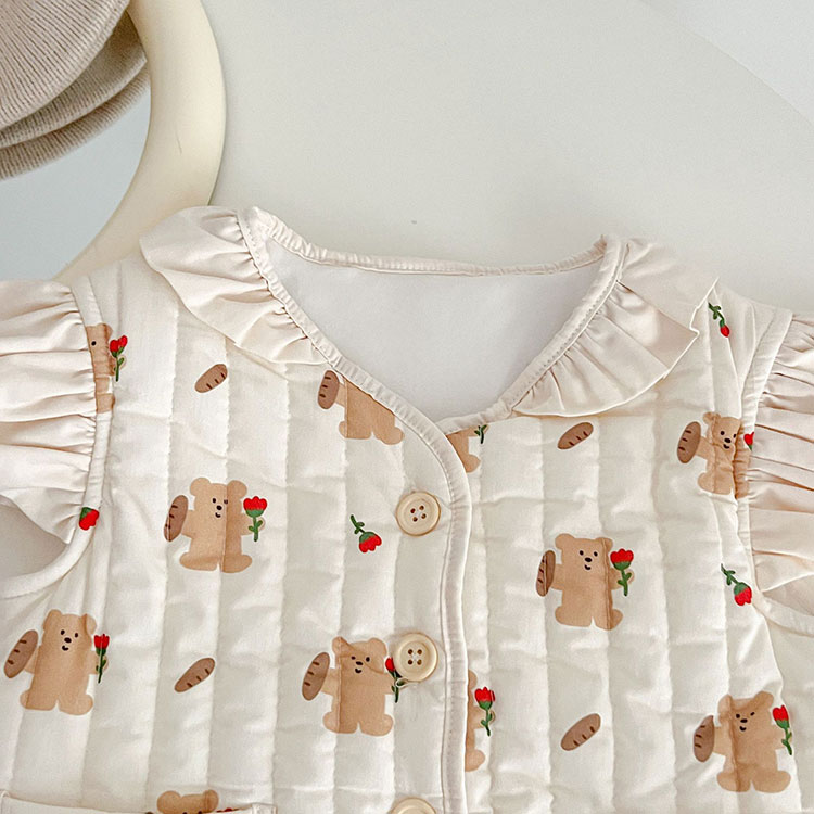 ベビー服 中綿ベスト 女の子 キッズ かわいい 前開き 前ボタン 上着 あったかい あ...
