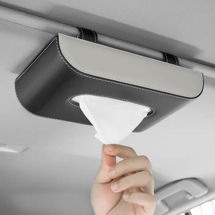 【送料無料】ティッシュケース 車用 掛ける 吊るす ティッシュケース サンバイザー ティッシュホルダー 縦 ティッシュカバー PUレザー レザー 革 カー用品 車 [3]