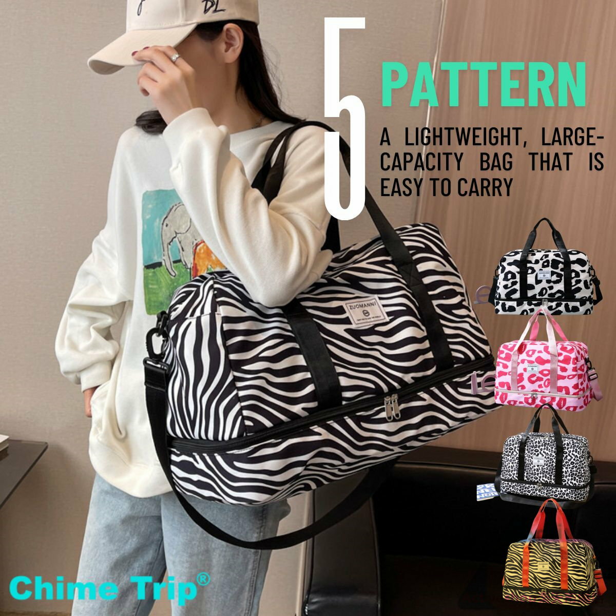 ピンク かわいい スポーツ キャリー レオパード レディース 白 修 派手 サブバッグ 黒 ジム 旅行 総柄 韓国ファッション 部活 柄