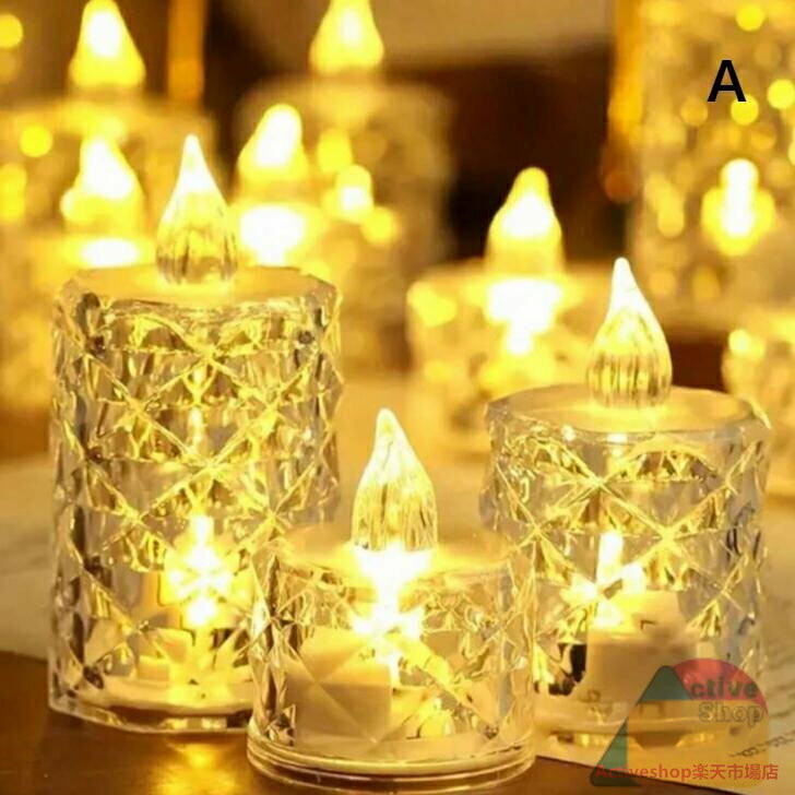 3個 LEDクリスタルアクリルキャンドルライト LEDろうそく ・燭 クリスマスデコレーション オーナメント 装飾 ミニナイトライト クリスマスプレゼント イベント パーティー 文化祭 リビング 寝室