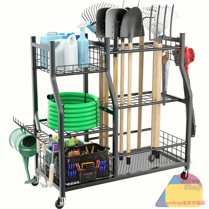 楽天Activeshop楽天市場店収納ラック スチールラック 工具ラック 庭 ガーデンツールオーガナイザー ガーデンツール収納ラック 炭素鋼素材 ガーデンツールスタンド 庭ツールタワーラック 安定性 耐久性 ガレージ 庭 テラス 物置 屋内外 2505-al49