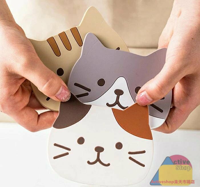 ネココースター かわいい ネコ 耐熱 耐寒 PVC 滑り止め 可愛い プレゼンド ギフト 家庭用