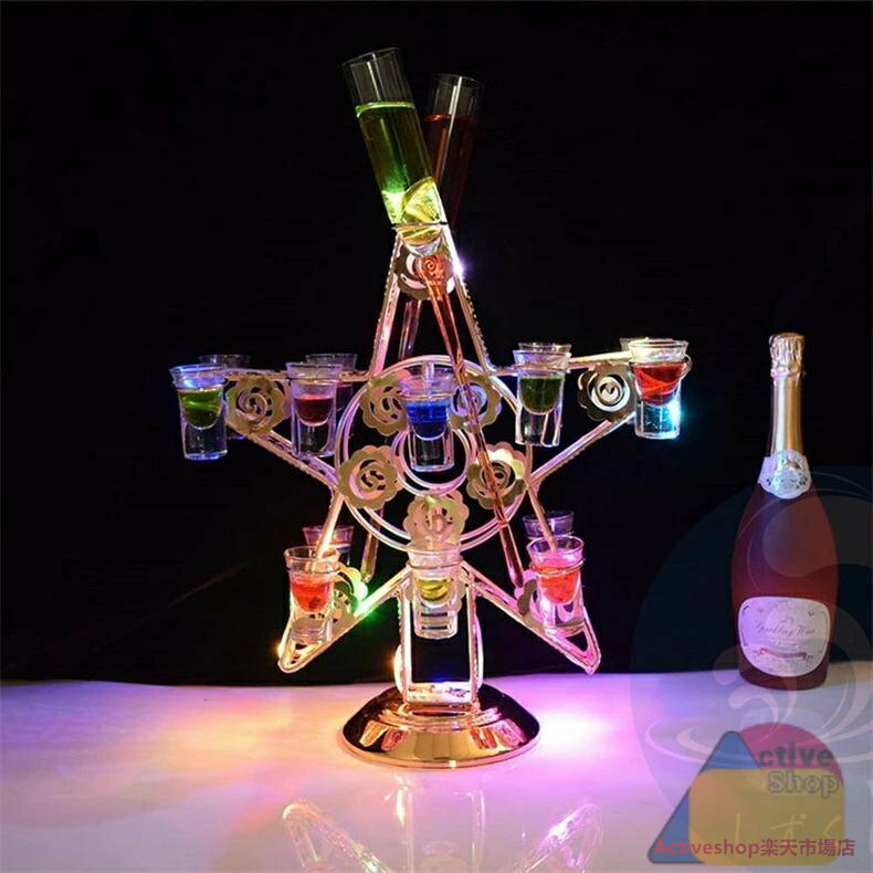 五芒星テキーラ観覧車 LED酒ボトルの表示棚 五芒星 LED酒グラス収納ラック 充電式 LED酒ボトルの表示棚..
