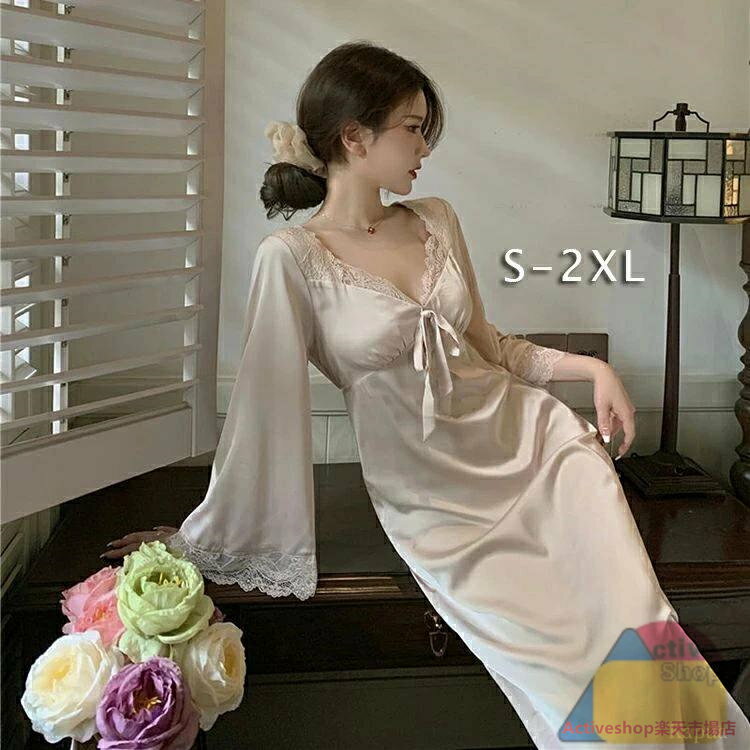 【送料無料】リヨセルシルク おしゃれ 大人可愛い ロング丈 長袖 ルームウェア 春秋用 レディース ネグリジェ