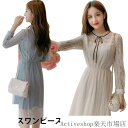 ギフトレースワンピース レディース ミディアム丈ワンピース リボン プリーツ裾 長袖ワンピース 優雅 夏新作 ワンピース 膝丈ワンピース 花柄レース