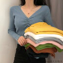 キャザー リブニット トップス レディース Vネック ニットカットソー 着やせ 長袖 ニットセーター 春秋 プルオーバー