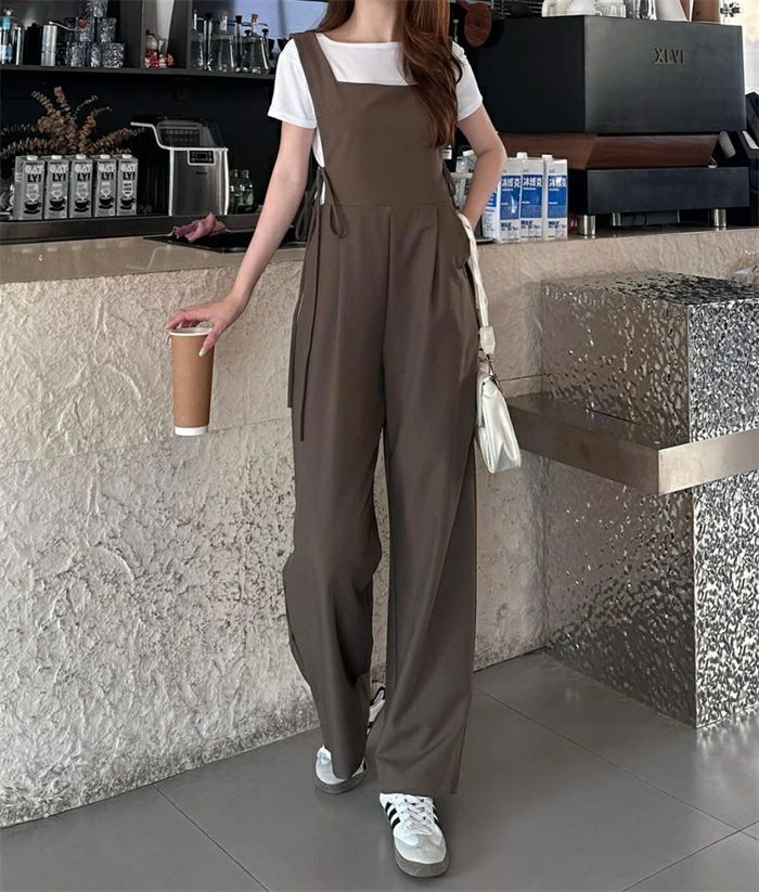 Activeshop楽天市場店のサロペット パンツ オールインワン レディース オーバーオール サロペットパンツ パンツドレス ワイドパンツ スーツ ワイド 無地 重ね着 レイヤード ビジネス ゆったり 体型カバー カジュアル おしゃれ シンプル 細見え 着・せ 通勤OL 通学 20代 30代 40代 50代｜アングル2