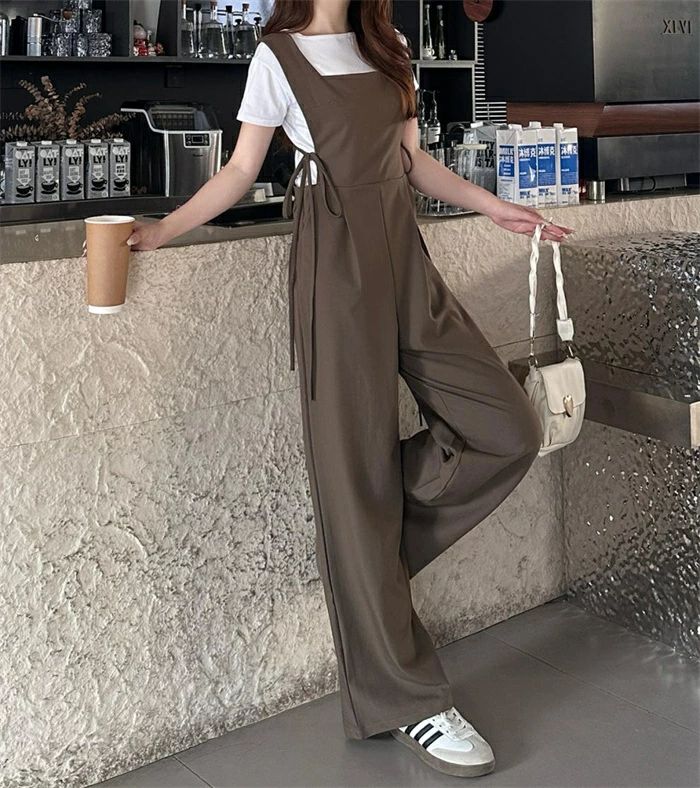 Activeshop楽天市場店のサロペット パンツ オールインワン レディース オーバーオール サロペットパンツ パンツドレス ワイドパンツ スーツ ワイド 無地 重ね着 レイヤード ビジネス ゆったり 体型カバー カジュアル おしゃれ シンプル 細見え 着・せ 通勤OL 通学 20代 30代 40代 50代｜アングル3